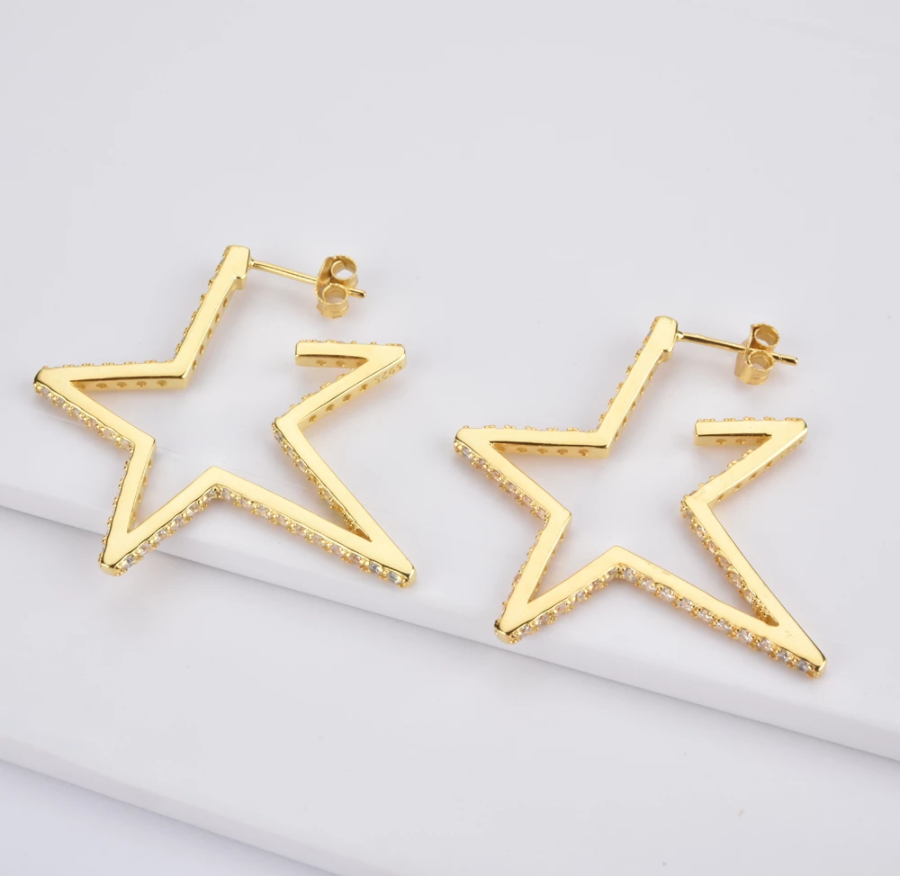Star Studded 925 Sterling Silver Hoop Earrings