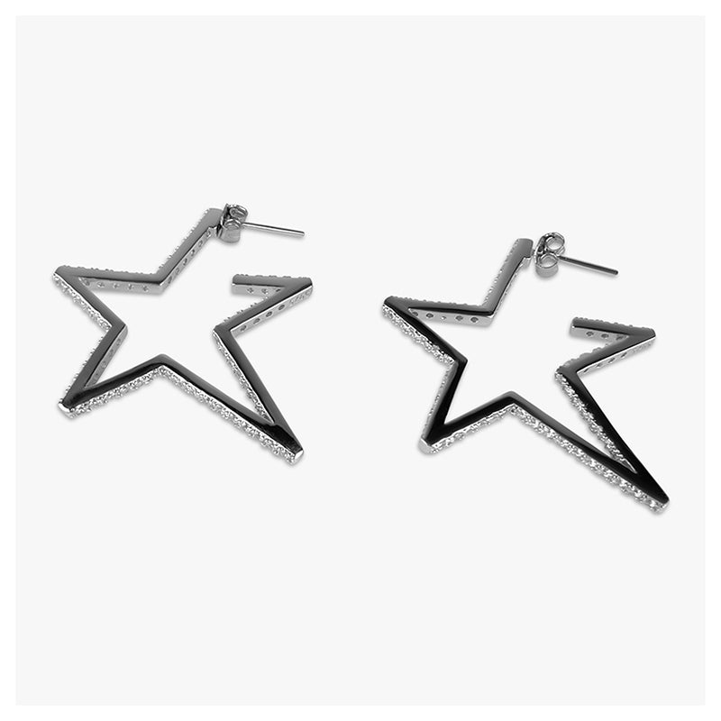 Star Studded 925 Sterling Silver Hoop Earrings